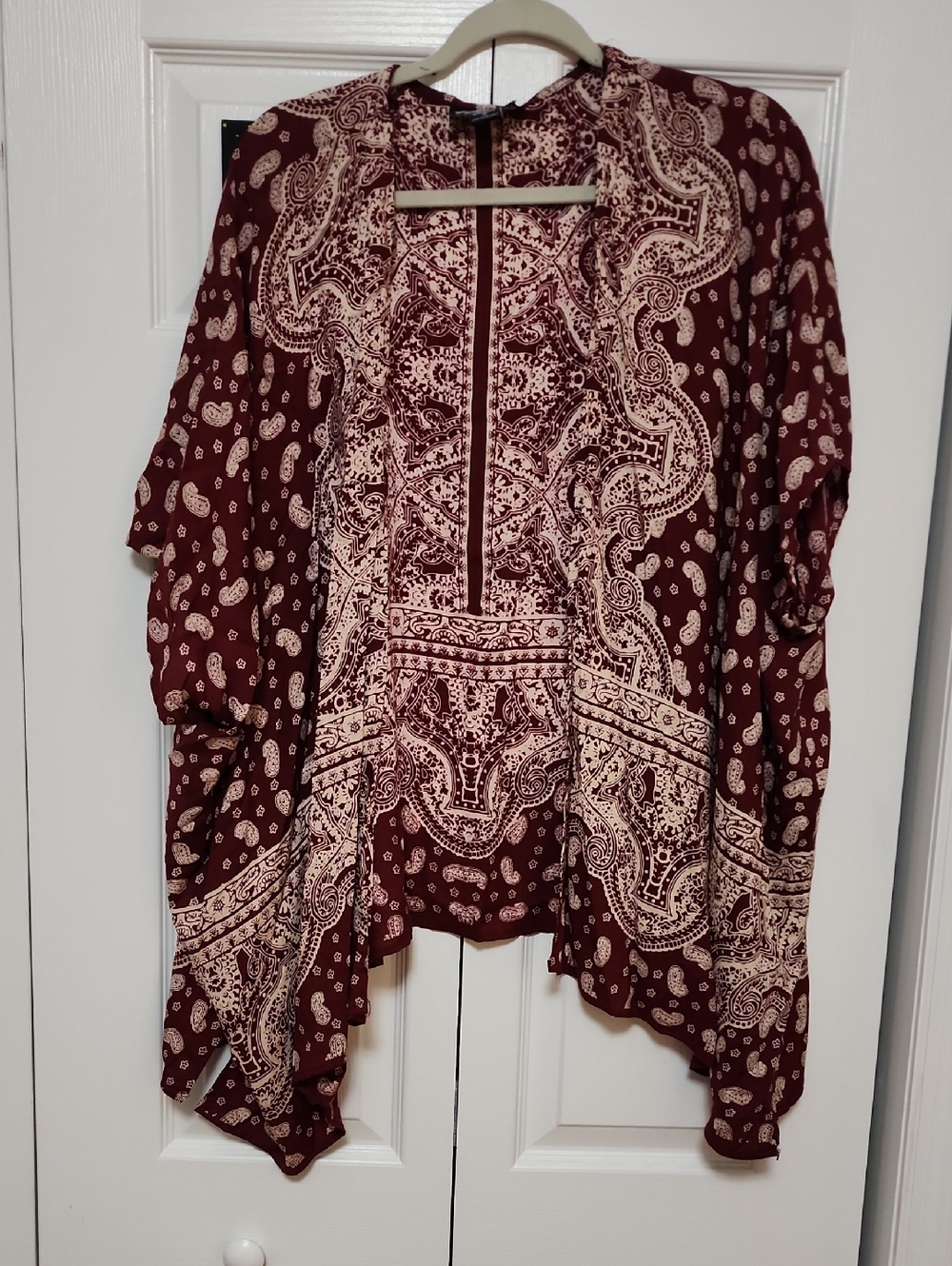 Angie Burgundy and Cream Paisley Duster Kimono